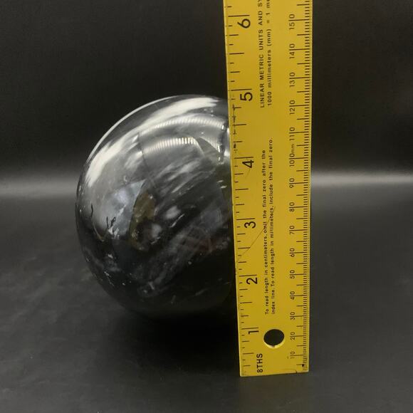 Vintage Black Agate Sphere Orb Crystal with Brass Elephant Stand - Picture 14 of 14